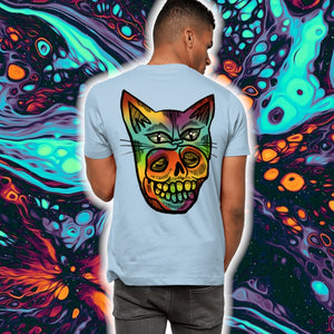 "PSYCHEDELIC KITTY-MASK SKULL"- FRONT AND BACK PRINT Tee- Assorted Colours