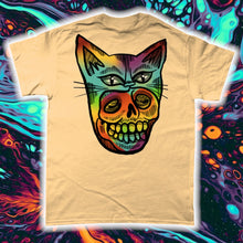 Load image into Gallery viewer, &quot;PSYCHEDELIC KITTY-MASK SKULL&quot;- FRONT AND BACK PRINT Tee- Assorted Colours
