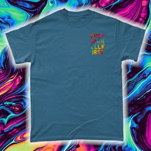 Load image into Gallery viewer, &quot;PSYCHEDELIC KITTY-MASK SKULL&quot;- FRONT AND BACK PRINT Tee- Assorted Colours
