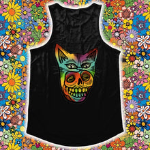 Load image into Gallery viewer, &quot;PSYCHEDELIC KITTY-MASK SKULL&quot; FRONT AND BACK PRINT Vests- Assorted Colours
