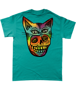 "PSYCHEDELIC KITTY-MASK SKULL"- FRONT AND BACK PRINT Tee- Assorted Colours